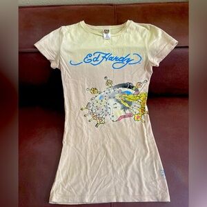 Ed Hardy Short Sleeve Airbrushed vintage Y2K long Shirt Women xs X-small Cotton